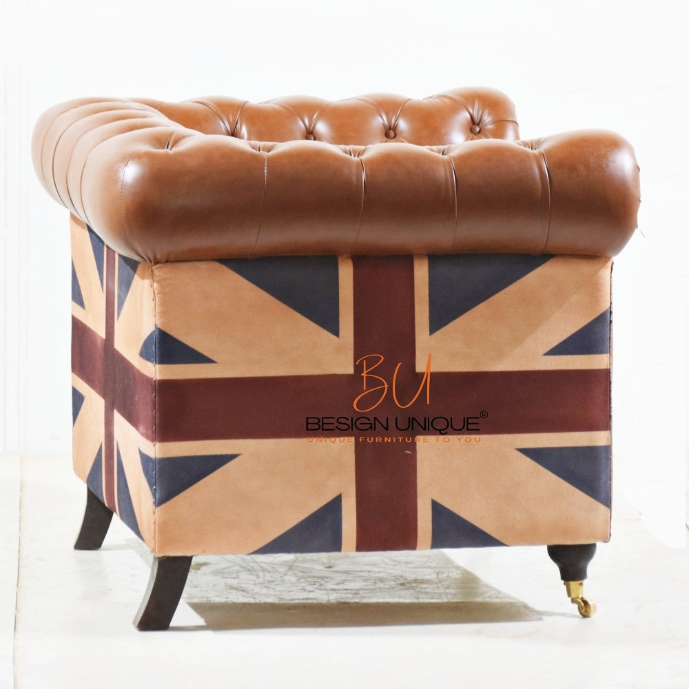 Chesterfield Leatherette Sofa Set with Union Flag Accents