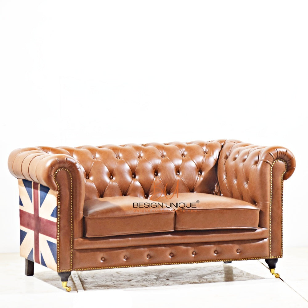 Chesterfield Leatherette Sofa Set with Union Flag Accents