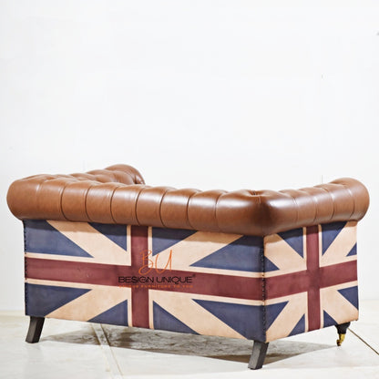 Chesterfield Leatherette Sofa Set with Union Flag Accents