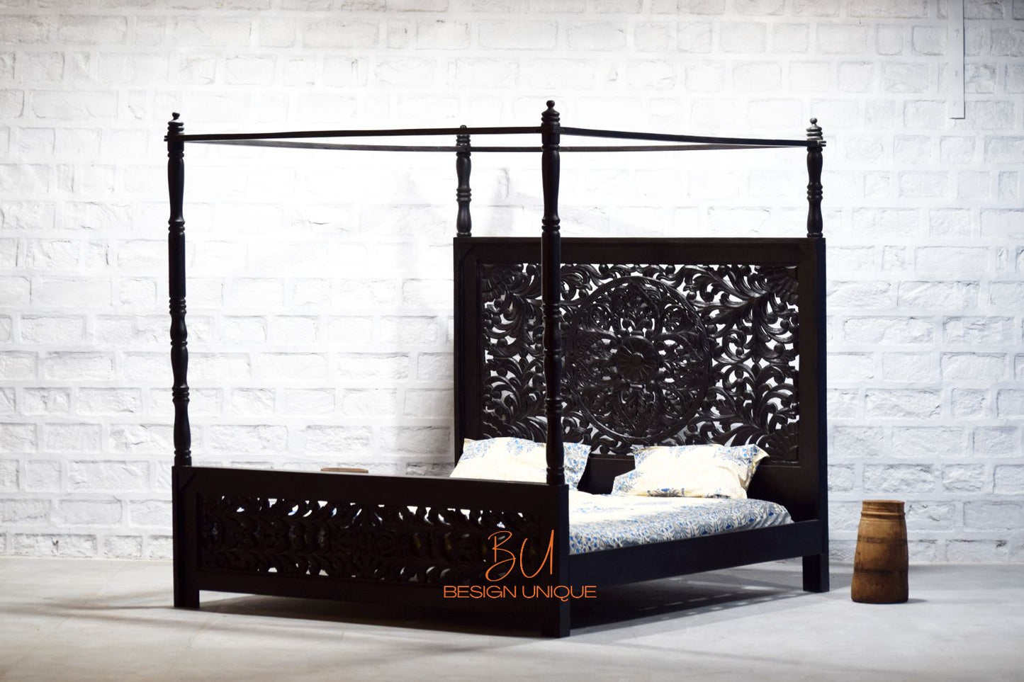 Fabulous Walnut Carved Four-Poster Bed