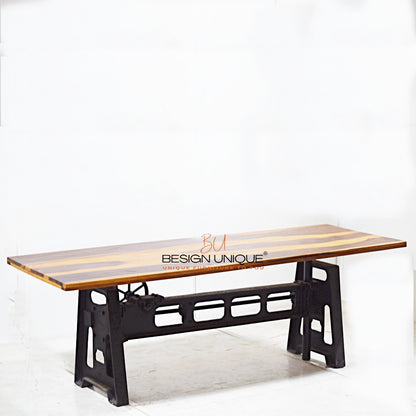 Industrial Elegance: Cast Iron Table with Solid Wood Top