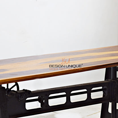 Industrial Elegance: Cast Iron Table with Solid Wood Top