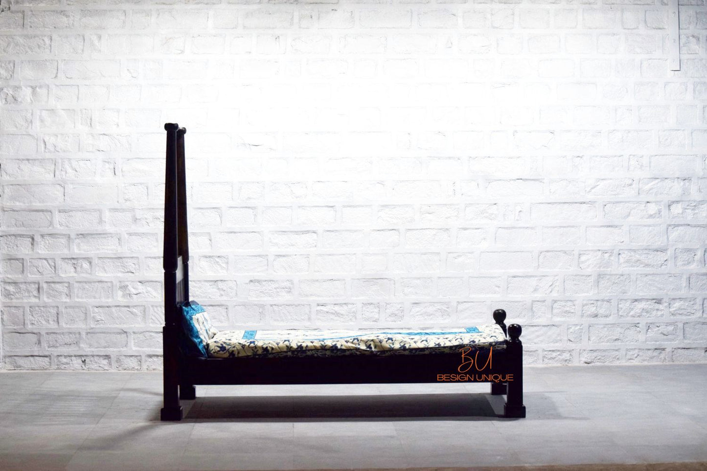 Dark Walnut Solid Wood Single Bed Design