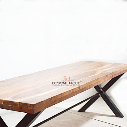 Industrial Charm: Solid Wood Folding Table Set with Iron Legs and Benches