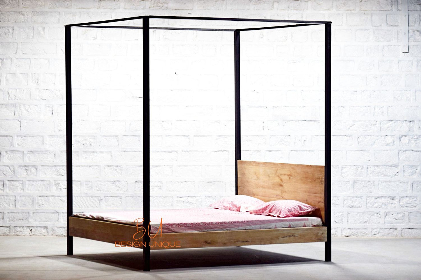 Industrial White Wash Four Poster Bed