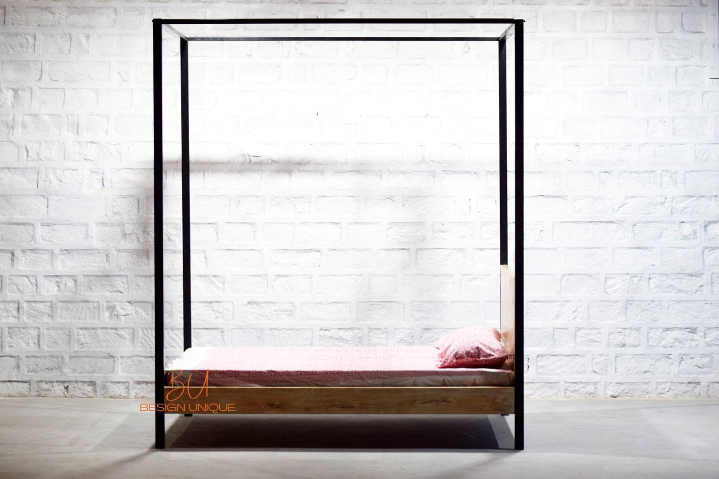 Industrial White Wash Four Poster Bed