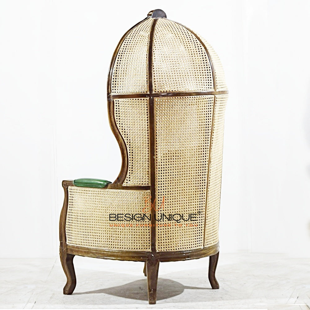 Elegant Balloon Chair with Natural Cane & Vibrant Genuine Leather