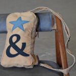 Beige canvas sling pouch bag with star and ampersand appliqué, handcrafted Rajasthan, BU140