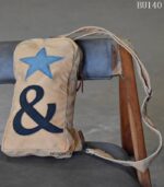 Beige canvas sling pouch bag with star and ampersand appliqué, handcrafted Rajasthan, BU140
