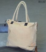 Beige canvas tote bag with leather heart and key appliqué, handcrafted Rajasthan, BU137