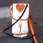 Cowhide leather mobile sling bag with heart appliqué, handcrafted Rajasthan, BU127