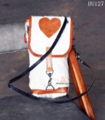 Cowhide leather mobile sling bag with heart appliqué, handcrafted Rajasthan, BU127