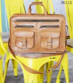 Handcrafted tan leather briefcase bag with multiple front pockets, Rajasthan-made, BU112