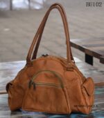 Handcrafted tan leather duffle bag with front zip pocket, vintage finish, Rajasthan-made, BU102 (4)
