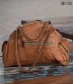 Handcrafted tan leather duffle bag with front zip pocket, vintage finish, Rajasthan-made, BU102 (4)