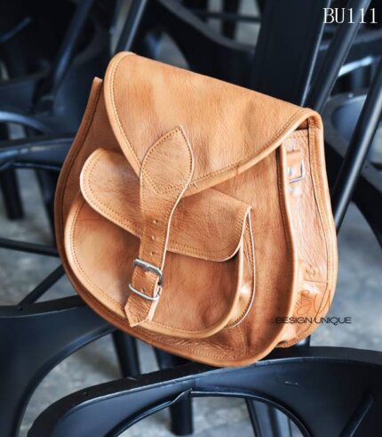 Handcrafted tan leather vintage saddle sling bag, Rajasthan-made, BU111