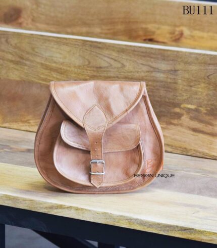 Handcrafted tan leather vintage saddle sling bag, Rajasthan-made, BU111
