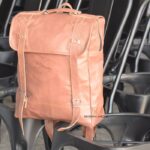 Handcrafted tan leather vintage traveler backpack with buckle straps, Rajasthan-made, BU110