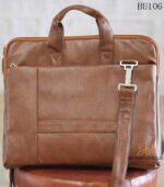 Handcrafted two-tone brown leather laptop briefcase bag, Rajasthan-made, BU106