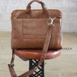 Handcrafted two-tone brown leather laptop briefcase bag, Rajasthan-made, BU106