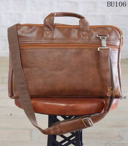 Handcrafted two-tone brown leather laptop briefcase bag, Rajasthan-made, BU106
