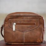 Handmade brown rexine zip pouch bag with front zip pocket, Rajasthan-made, BU107