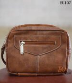 Handmade brown rexine zip pouch bag with front zip pocket, Rajasthan-made, BU107
