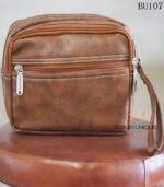 Handmade brown rexine zip pouch bag with front zip pocket, Rajasthan-made, BU107