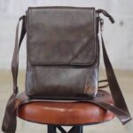 Handmade dark brown leather crossbody sling bag, Rajasthan-made