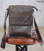 Handmade dark brown leather crossbody sling bag, Rajasthan-made