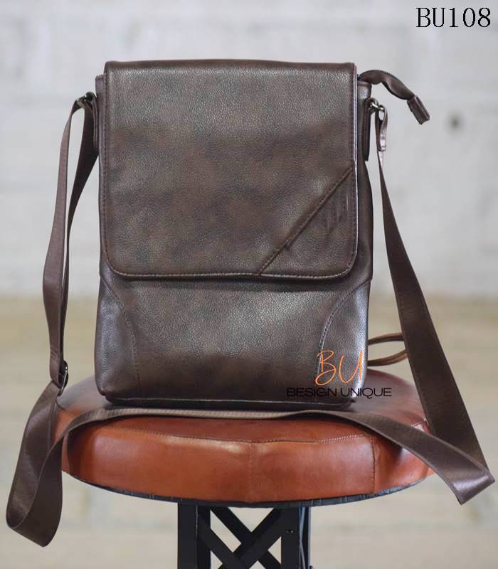 Handmade dark brown leather crossbody sling bag, Rajasthan-made