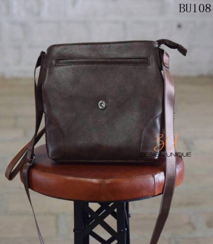Handmade dark brown leather crossbody sling bag, Rajasthan-made