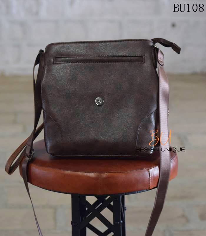 Handmade dark brown leather crossbody sling bag, Rajasthan-made