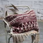 Handwoven cream and maroon jacquard fringe tote bag, handcrafted Rajasthan, BUB205