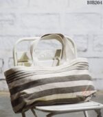 Handwoven grey and cream striped cotton tote bag, handcrafted Rajasthan, BUB204