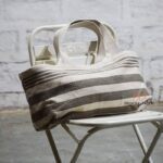 Handwoven grey and cream striped cotton tote bag, handcrafted Rajasthan, BUB204