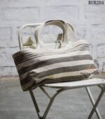 Handwoven grey and cream striped cotton tote bag, handcrafted Rajasthan, BUB204