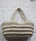 Handwoven grey and cream striped cotton tote bag, handcrafted Rajasthan, BUB204