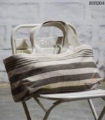 Handwoven grey and cream striped cotton tote bag, handcrafted Rajasthan, BUB204