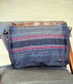 Kambal wool blanket fabric messenger bag with leather trim, handcrafted Rajasthan, BU144