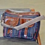 Kambal wool blanket fabric messenger bag with leather trim, handcrafted Rajasthan, BU144