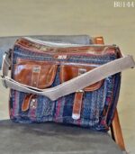 Kambal wool blanket fabric messenger bag with leather trim, handcrafted Rajasthan, BU144