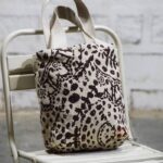Natural canvas tote bag with floral block print, handcrafted Rajasthan, BUB203