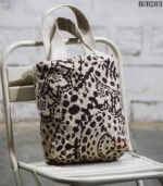 Natural canvas tote bag with floral block print, handcrafted Rajasthan, BUB203
