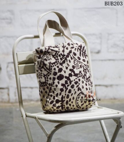 Natural canvas tote bag with floral block print, handcrafted Rajasthan, BUB203