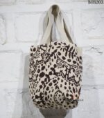 Natural canvas tote bag with floral block print, handcrafted Rajasthan, BUB203
