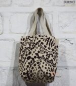 Natural canvas tote bag with floral block print, handcrafted Rajasthan, BUB203