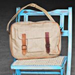 Natural jute briefcase bag with leather buckle straps, handcrafted Rajasthan, BU161