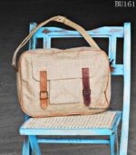 Natural jute briefcase bag with leather buckle straps, handcrafted Rajasthan, BU161