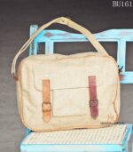 Natural jute briefcase bag with leather buckle straps, handcrafted Rajasthan, BU161
